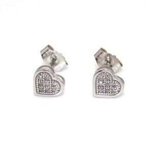 10K White Gold Natural Diamond Heart Stud Earrings